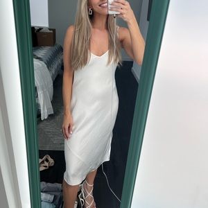 White silk midi dress